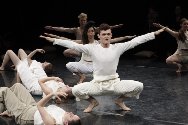 Everything has already been done just not by us by Becky Hilton. Kyall Shanks (foreground) and third year dancers. Photo: Jeff Busby.